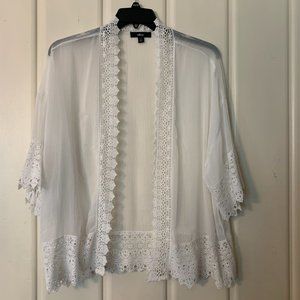 Sheer Lace Trim Kimono Cardigan - Plus Large (18-20)